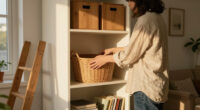 Her 4 Simple Tips Transformed My Cluttered Built-in Bookshelf Into An Organized One